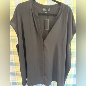 Eloquii Black Draped V-Neck Cap Sleeve Blouse